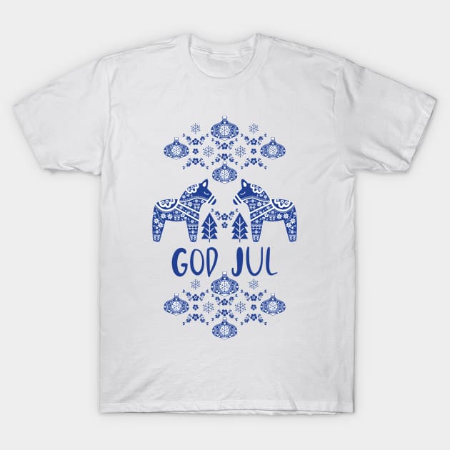 Swedish Dala Horses God Jul T-Shirt by famenxt
